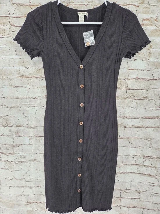 Bozzolo Fitted Knit Dress Size Small NEW Short Sleeve Black - Picture 1 of 3